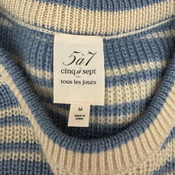 Cinq à Sept Malia Striped Colorblock Cropped Sweater Blue Peach Wool Medium - Picture 7 of 7